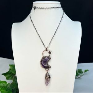 Moon & Stars Amethyst Crystal Necklace